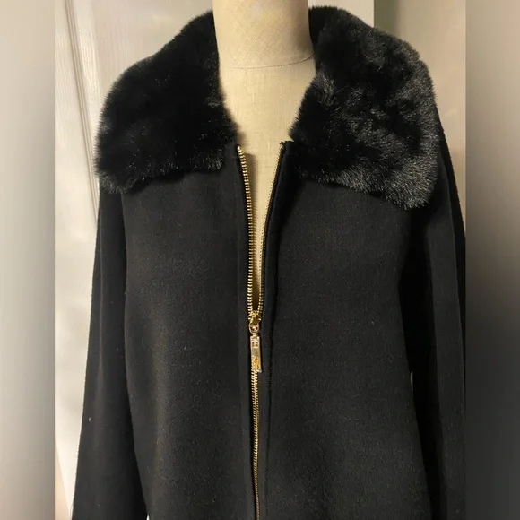 Ann Klein Elegant Black Fur-Collar Jacket L - Picture 3 of 7